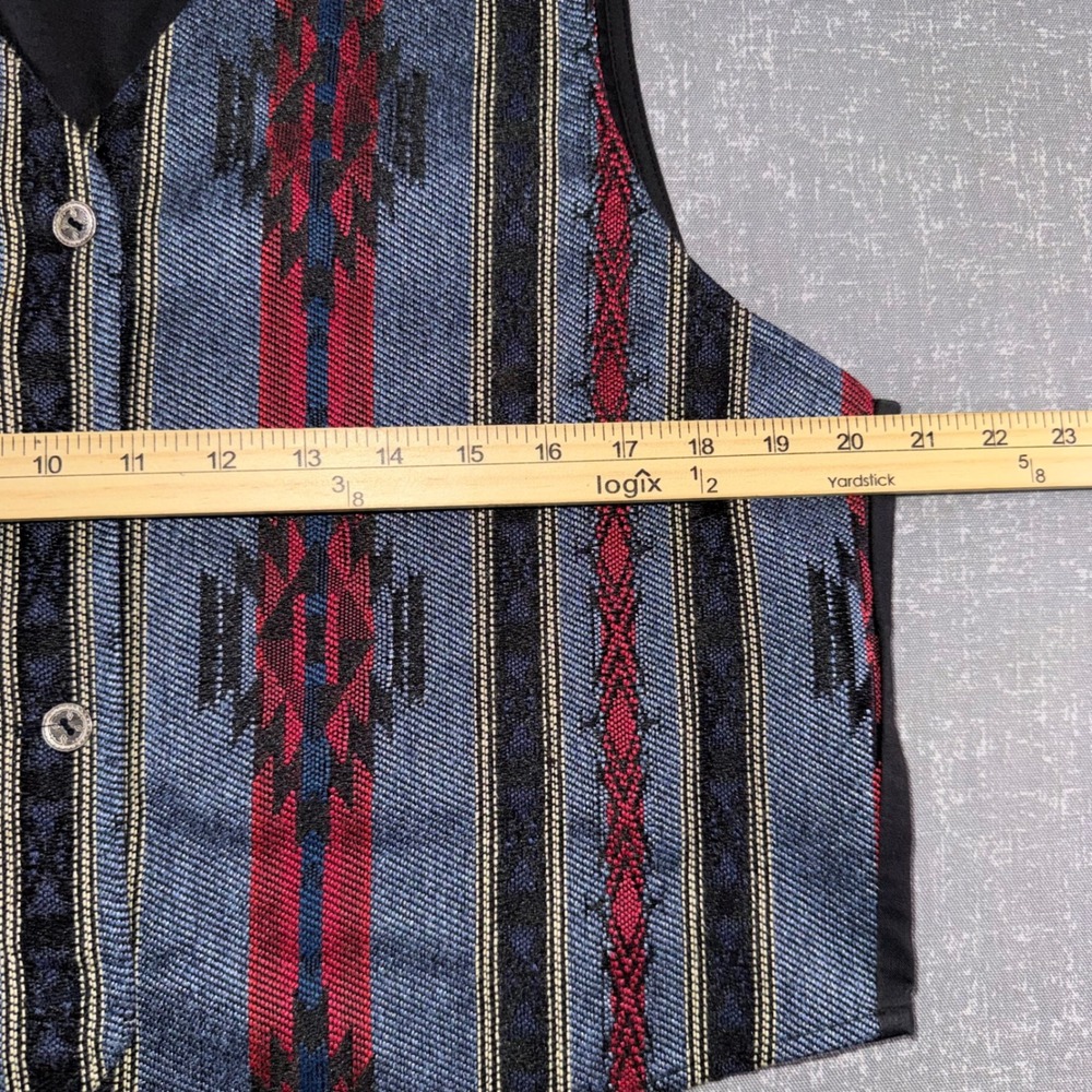 Vintage Southwestern Tapestry Vest Blue Red Geometric Button Front Waistcoat - Picture 7 of 9
